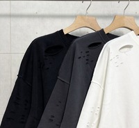 T-shirt Homme Personnalisé de Haute Qualité, Style Déchiré et Usé, Coupe Ample Hip-hop Oversize