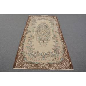 พรมตุรกีวินเทจคลาสสิกสีเบจสีน้ำตาล3.8 x 7.3ft ขนสัตว์เย็บปะติดปะต่อกันสี่เหลี่ยมผืนผ้าน้ำยางสนับสนุนกองกำมะหยี่ความสูงสำหรับห้องนั่งเล่น - Product Image 1