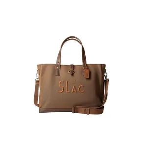 Premium Crafted Brown <b>Canvas</b> Tote Bag With Leather Strap Wholesale - Product Image 1