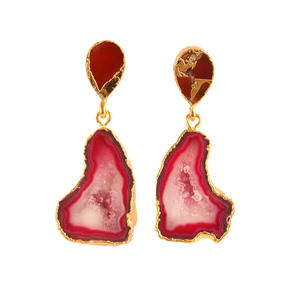 Boucles d'oreilles pendantes à la mode pour filles Dainty Design de fantaisie attrayant avec géode rose naturelle Druzy Cuivre Orange Jade Or Galvanoplastie - Product Image 1