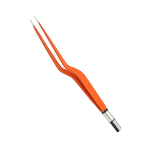 Forceps de coagulation bipolaire sur mesure forceps bipolaire en acier allemand à baïonnette incurvée enduite de couleur orange - Product Image 1