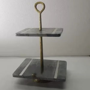 Support à gâteau à deux étages en marbre carré, 10 pièces, bol de service moderne, vaisselle, fabrication artisanale, vente en gros, prix bon marché, bonne qualité - Product Image 1