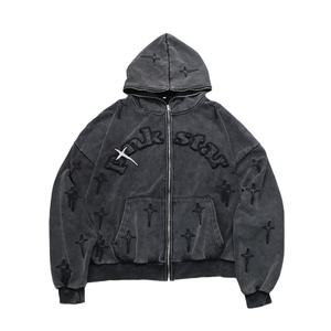 Sweat à capuche grande taille Sweat à capuche vintage de haute qualité 100% coton lavé à l'acide Sweat à capuche lourd Streetwear 460g Pull en détresse - Product Image 1