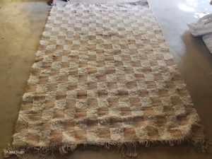 Alfombra de Yute y Lana Tejida a Mano en Color Beige Marrón a Precio Reducido |   Alfombra Moderna de Pelo Corto con Diseño de Cuadros |   Alfombra Kilim Lavable - Product Image 2