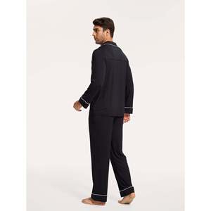 Premium <b>Men's</b> Long Sleeve <b>Pajama</b> <b>Set</b> Soft Cotton Silk Knitted Robe Casual Home Wear Custom Logo Print Pattern Combo Pieces - Product Image 3