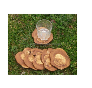 <b>Round</b> Coasters Set Wooden <b>Table</b> Pads & <b>Mats</b> Dinner Breakfast Design Natural Finishing Coaster for Home & <b>Table</b> Decor - Product Image 1