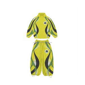 Ensemble coupe-vent en polyester 210GSM de qualité supérieure tissu imperméable léger jaune vert noir panneaux impression de logo personnalisé grande taille - Product Image 1