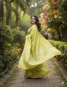 Sari en soie Kota vert élégant pour femmes, élégant et de qualité supérieure, idéal pour les mariages et les tenues festives, en provenance d'Inde - Product Image 6