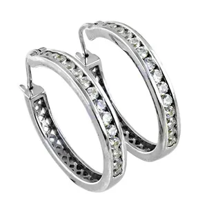 Boucles d'oreilles créoles de luxe en argent plaqué 925 avec zircon rond taille brillant, cadeau tendance pour femme, bijoux fins pour usage quotidien - Product Image 2