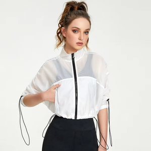 Nueva Nylon Running Fitness Yoga Top Workout Gym Fitness Sets Mujeres Logotipo personalizado Dry Slimming Training Crop Hoodie Zipper Jacket - Product Image 3