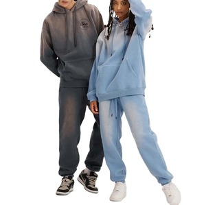 100% coton lavage à l'acide ensemble de survêtement Logo personnalisé unisexe polaire à capuche et joggeurs surdimensionné Streetwear pour l'hiver - Product Image 5