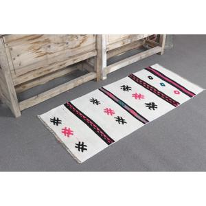 Tapis vintage 1,8x4 pieds, petit tapis turc, tapis oriental blanc rose - Product Image 1