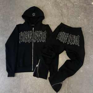 Sudadera con capucha de calidad superior con piedra del Rin y pantalones de chándal Producto más exigente 100% algodón 500gsm Producto al por mayor - Product Image 1