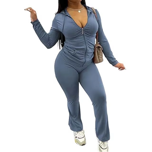 Two Piece Lounge Set Custom LOGO <b>Women's</b> Set <b>Women</b> Loungewear Cotton Zip Up <b>Jacket</b> and Legging Set Lounge Sets - Product Image 1