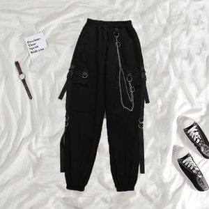 Venta al por mayor de alta calidad de secado rápido transpirable de las mujeres gótico sin cadena Punk pantalones negros Cargo Street pantalones con hebillas - Product Image 3