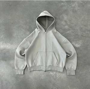 Sweat à capuche zippé en coton de haute qualité pour homme, streetwear, broderie personnalisée, épaules tombantes, coupe ample, poids lourd, écologique - Product Image 5