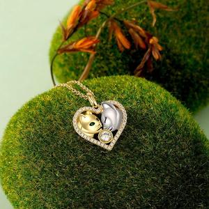 Collar Jeulia con Piedra de Nacimiento Personalizada para Parejas - Cadena de Eslabones con Amatista y Diamantes en Forma de Gota de Agua - Product Image 4