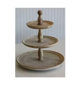 Vintage Shape Wooden Tier Cake Server Stand Wholesale Manufacturer and Exporter Customized Design Handmade Mango Wood Cake Stand