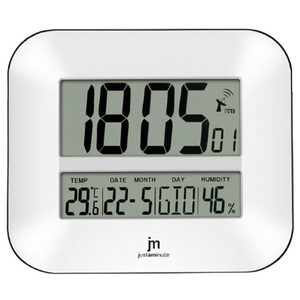 Justaminute Digital Wall <b>Clock</b> 27x24cm Radio Controlled With Date Temperature Humidity <b>White</b> - Product Image 2