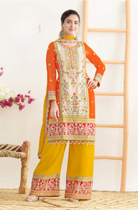 Traje de estilo paquistaní Premium hecho a mano para adultos tamaño libre étnico con Chinon Dori bordado espejo trabajo diseño cosido - Product Image 4