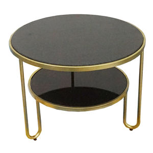 SFBT008-Modern 2-Tier Round <b>Sofa</b> <b>Table</b> with Tempered Glass Top Gold Bronze Frame Marble-Faced Bottom - Product Image 1