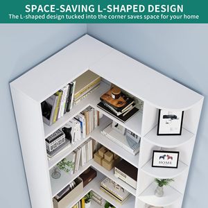 Scaffale Angolare Moderno Bianco Personalizzato con Illuminazione, Vetrina a <span class=keywords><strong>L</strong></span> con Bordo Curvo, Libreria Organizzatore per Soggiorno - Product Image 5