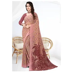 Pakaian etnik India Georgette wanita Saree Multi warna dengan blus ekstra potongan dari eksportir India dan produsen