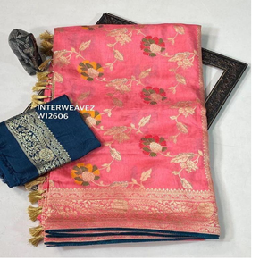 ชุดส่าหรีผ้าไหมผ้าแพรลายดอกไม้สีแดงสำหรับนักออกแบบเสื้อผ้าและร้านส่าหรีอินเดีย - Product Image 6