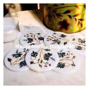 Produit de qualité supérieure ensemble de sous-verres en marbre de pierre blanche pure avec utilisation de conception de forme ronde pour la décoration de la maison et de la cuisine article cadeau - Product Image 1