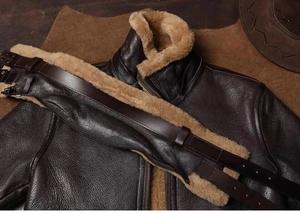 Chaqueta de Piloto de Cuero de Oveja Delgada, Talla Grande, Personalizada OEM, con Logotipo Frontal, Ecológica, Resistente al Viento, para Hombre, Invierno, Modelo B3 - Product Image 5