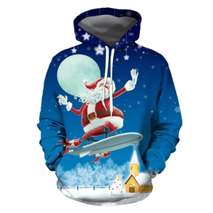 Père Noël chat motif à capuche pour hommes dessin animé lapin impression 3D manches longues pull décontracté rue hauts sweats à capuche sweat ample - Product Image 3