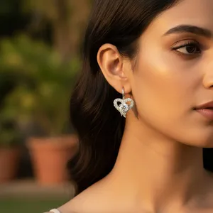 Boucles d'oreilles en argent 925 pour femmes, en forme de cœur, avec zircone cubique, plaquées or rose 18 carats, tendance, diamant taille poire - Product Image 2