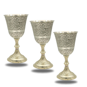Vintage Silver Embossed Goblet Set | Luxury Metal Chalice <b>Cups</b> <b>for</b> Wedding Party Dining Table Home Decor Gift Collection - Product Image 1