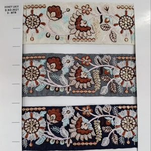 Impresionante encaje bordado floral colorido con detalles intrincados, ideal para ropa nupcial, accesorios de moda - Product Image 1