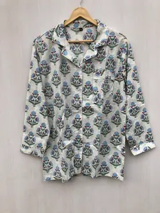 Conjunto de pijamas con estampado de bloques indios, ropa de noche de algodón puro Floral, traje de noche de verano suave, regalo perfecto para ella - Product Image 5