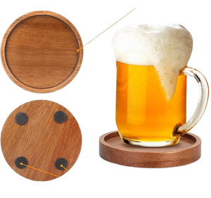 Ensemble de sous-verres ronds en bois de style classique avec pierre de marbre pour le bureau à domicile ou la cuisine protégeant les tables des taches de boissons - Product Image 4