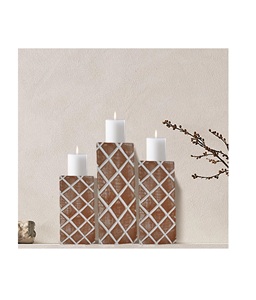 <b>Candle</b> Holder Wood White Wooden Tall <b>Candle</b> Farmhouse <b>Set</b> of 3 Wood Pillar <b>Candle</b> Holder Height (12+10+8) inch White Wash - Product Image 5