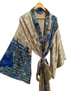 Camisa de Playa, Kimono de Seda para Mujer, Multicolor, Suave, Ropa de Casa, Blusa de Seda Multicolor, Kimono Corto Tipo Túnica - Product Image 4