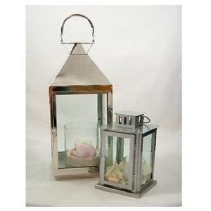 Linternas de luz T de metal plateado moderno Juego de 2 de decoración de boda de Navidad atractiva con linternas de cuentas - Product Image 1