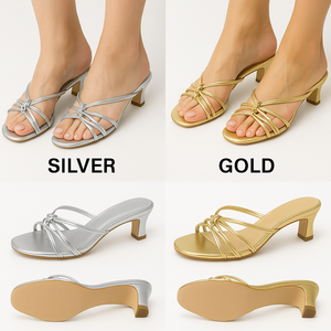 Escarpins à talon chaton métalliques à brides pour <span class=keywords><strong>femme</strong></span>, bout carré, <span class=keywords><strong>mules</strong></span> argentées et dorées à enfiler pour l'été – Disponibilité OEM/ODM - Product Image 6