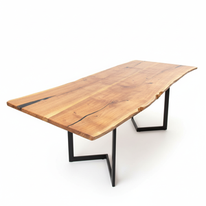 Mesa de comedor con borde vivo sólido de Acacia, acabado Epoxi, patas de Metal duraderas ecológicas, mesa de conferencia de comedor perfecta, Premium Natural - Product Image 6