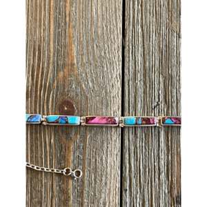 Navajo Pink Dream Mohave Turquoise & Sterling <b>Silver</b> Fine Chain <b>Bracelet</b> with Link Design - Product Image 1