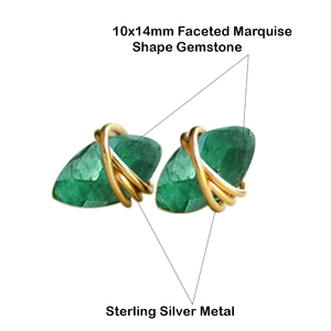 Minimalista Marquesa forma facetada Aqua Calcedonia piedras preciosas Stud pendientes oro Vermeil plata esterlina alambre taladro para regalo - Product Image 3