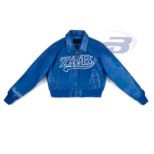 Blouson Bomber Unisexe en Cuir PU Zeta Phi Beta Sorority, Style Universitaire, Lettres Grecques, Streetwear Hiver Bleu Brodé - Product Image 1