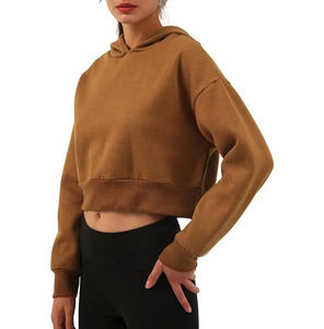 2024 lourd coton polaire recadrée à capuche pull décontracté haut court soyeux col rond hiver entraînement femmes à capuche haut court - Product Image 2