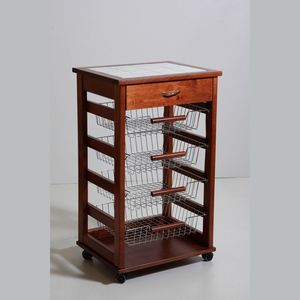 MASLEGNO Meilleur chariot de cuisine moderne en bois de hêtre massif avec tiroir et plateau en carrelage pour l'organisation de la salle à manger - Product Image 1