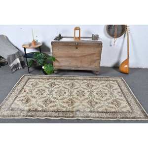 Classique Beige Marron 3.9 X 7.2ft Vintage Tapis Turc Laine Faux Lapin Fourrure Latex Patchwork Couloir Rectangle Nouveau Tapis De Chevet - Product Image 1