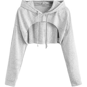 2024 forro polar de algodón de Entrenamiento Personalizado 1 pieza Top corto de mujer Sudadera con capucha de gran tamaño sudadera de algodón orgánico para mujer - Product Image 1