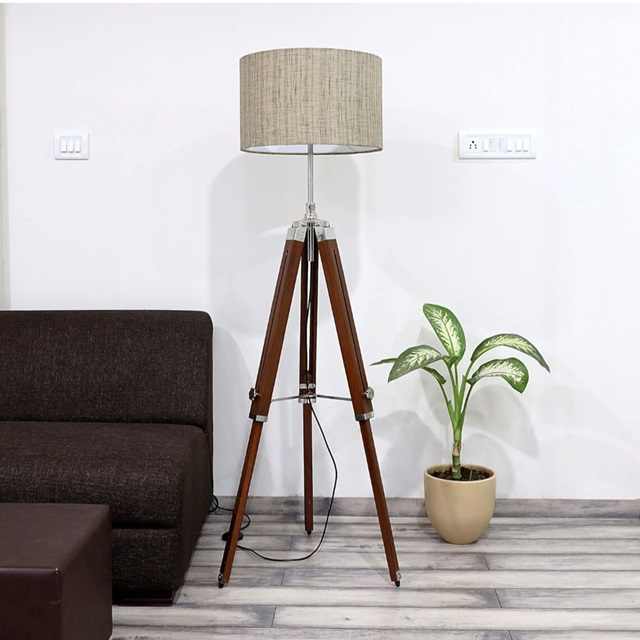 Adjustable Antique Wooden Tripod Floor Lamp with Custom Printed Night Light Brass and Aluminum for Home Decor Crafts As Gift