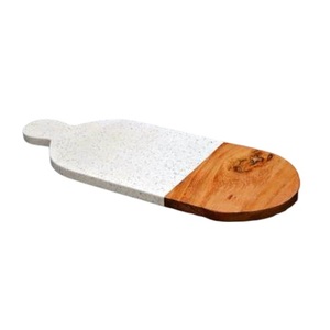 Tabla redonda de mármol para cortar verduras y frutas con asa para uso en la cocina, tabla de cortar con mármol blanco y acabado en madera - Product Image 6